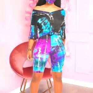 Tie dyed 2pc short and tee set sz.M